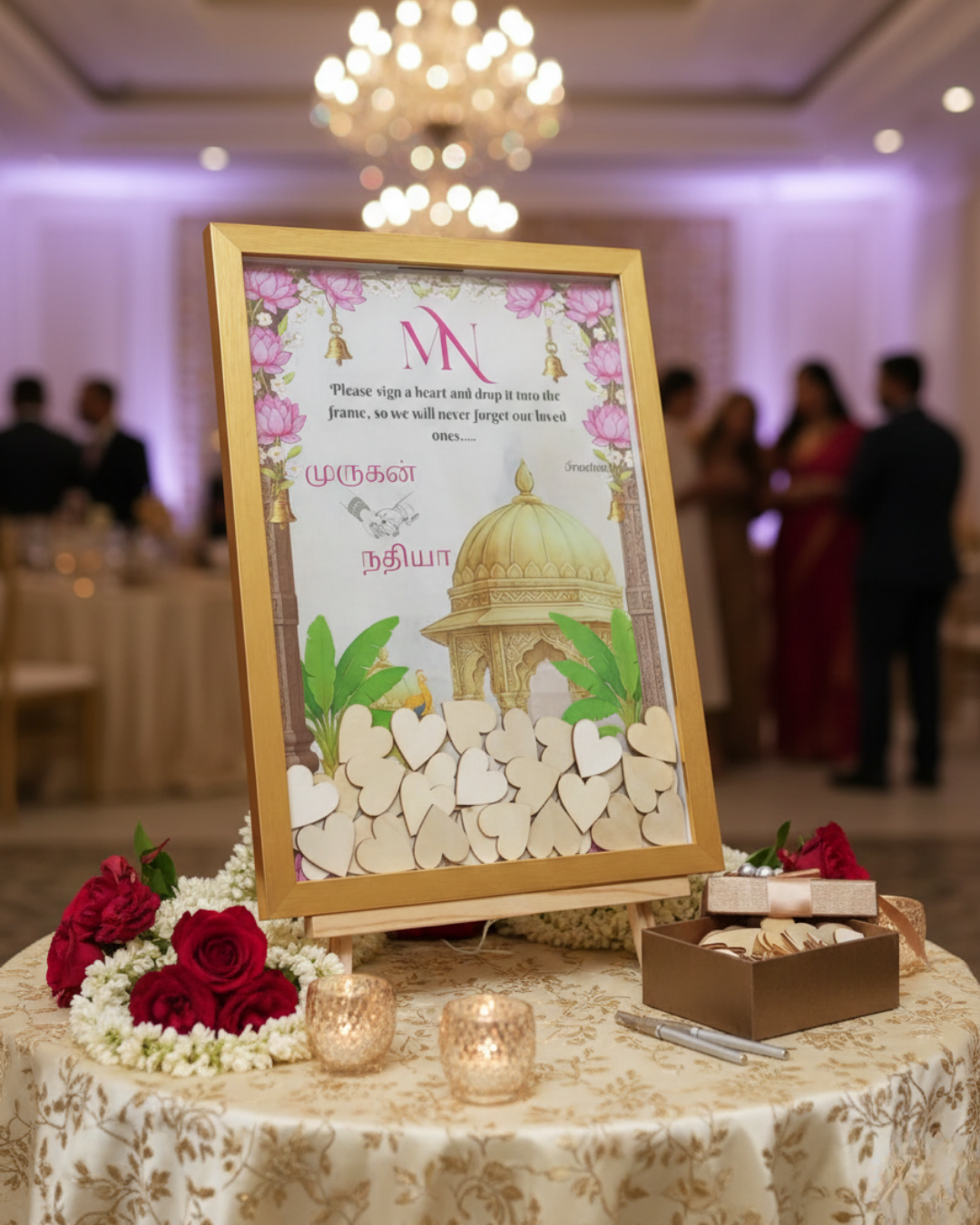 An interactive A3 size guest board frame where guests can leave their mark with 'love chips'. Perfect for weddings and special events.